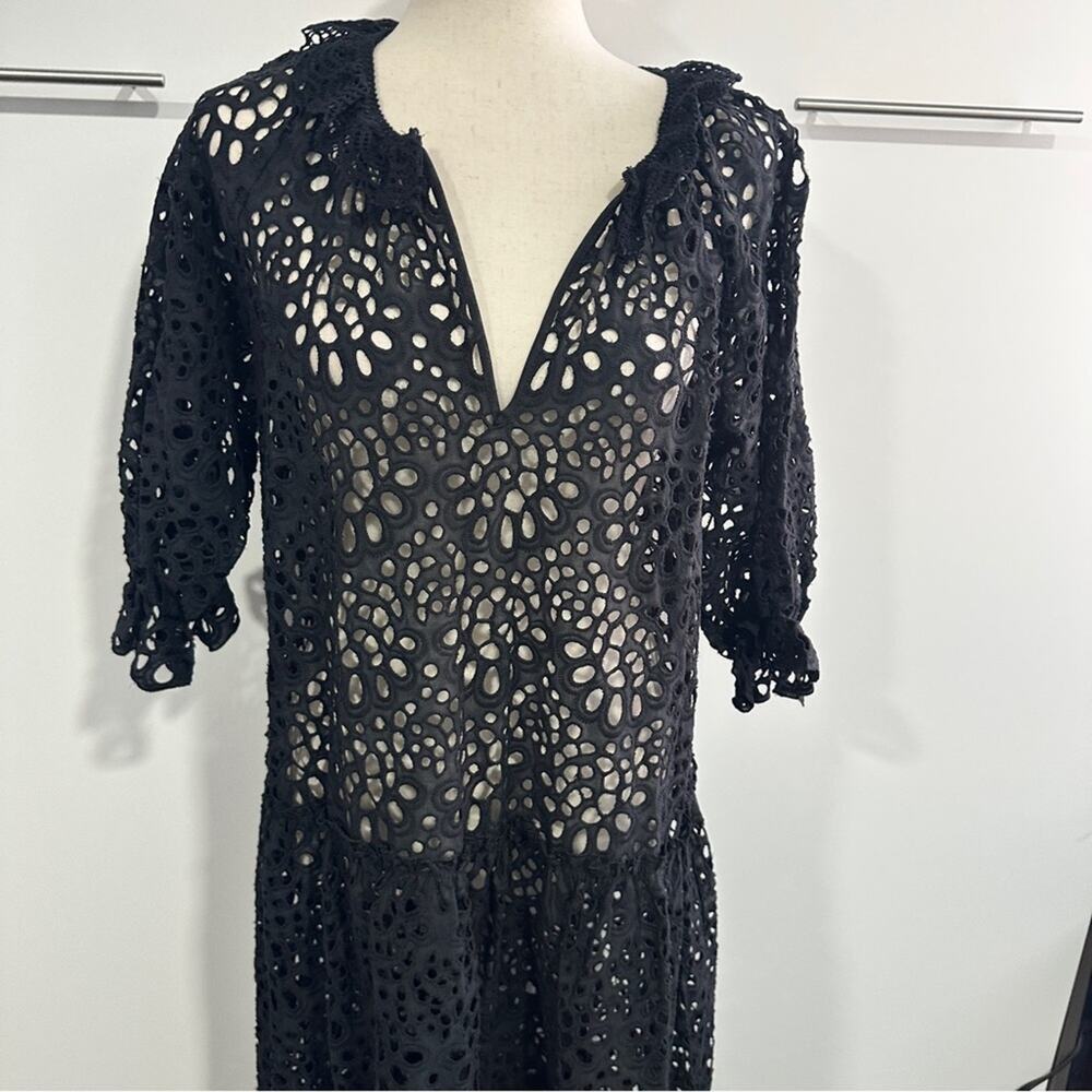 NWT DX Collection Black Eyelet Lace Maxi Dress Size S Beach Resort Cover Up - Picture 5 of 12